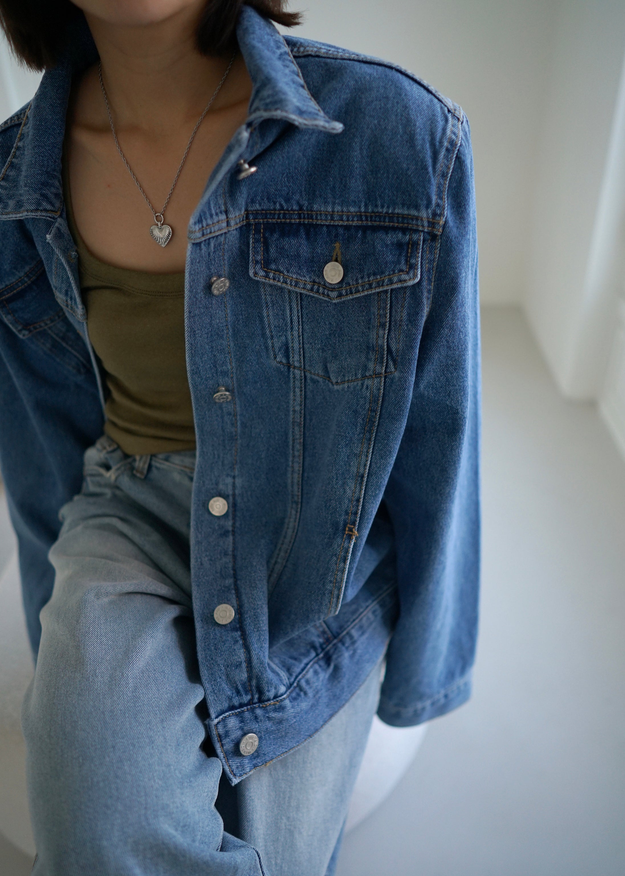 Padded shoulder denim best sale jacket