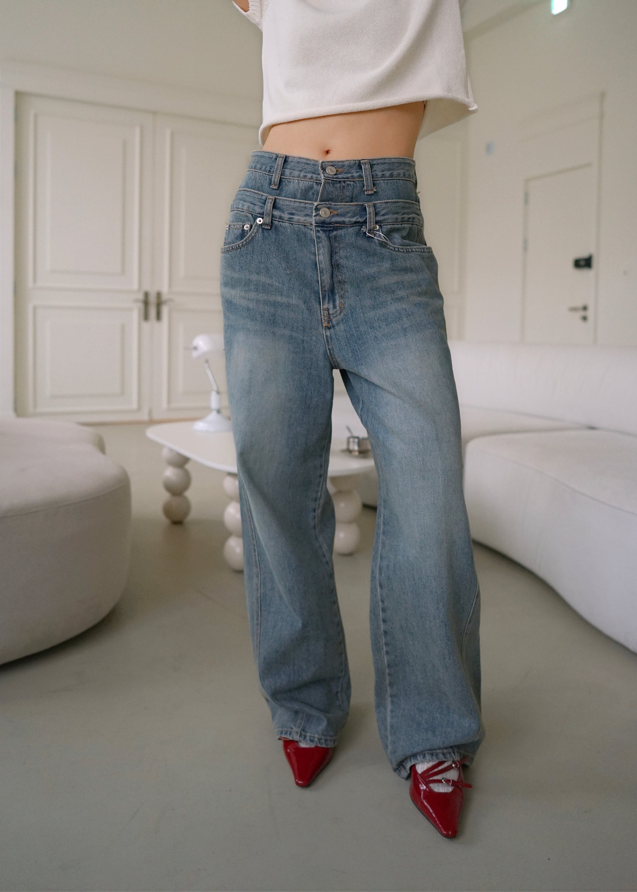 Double waistline jeans