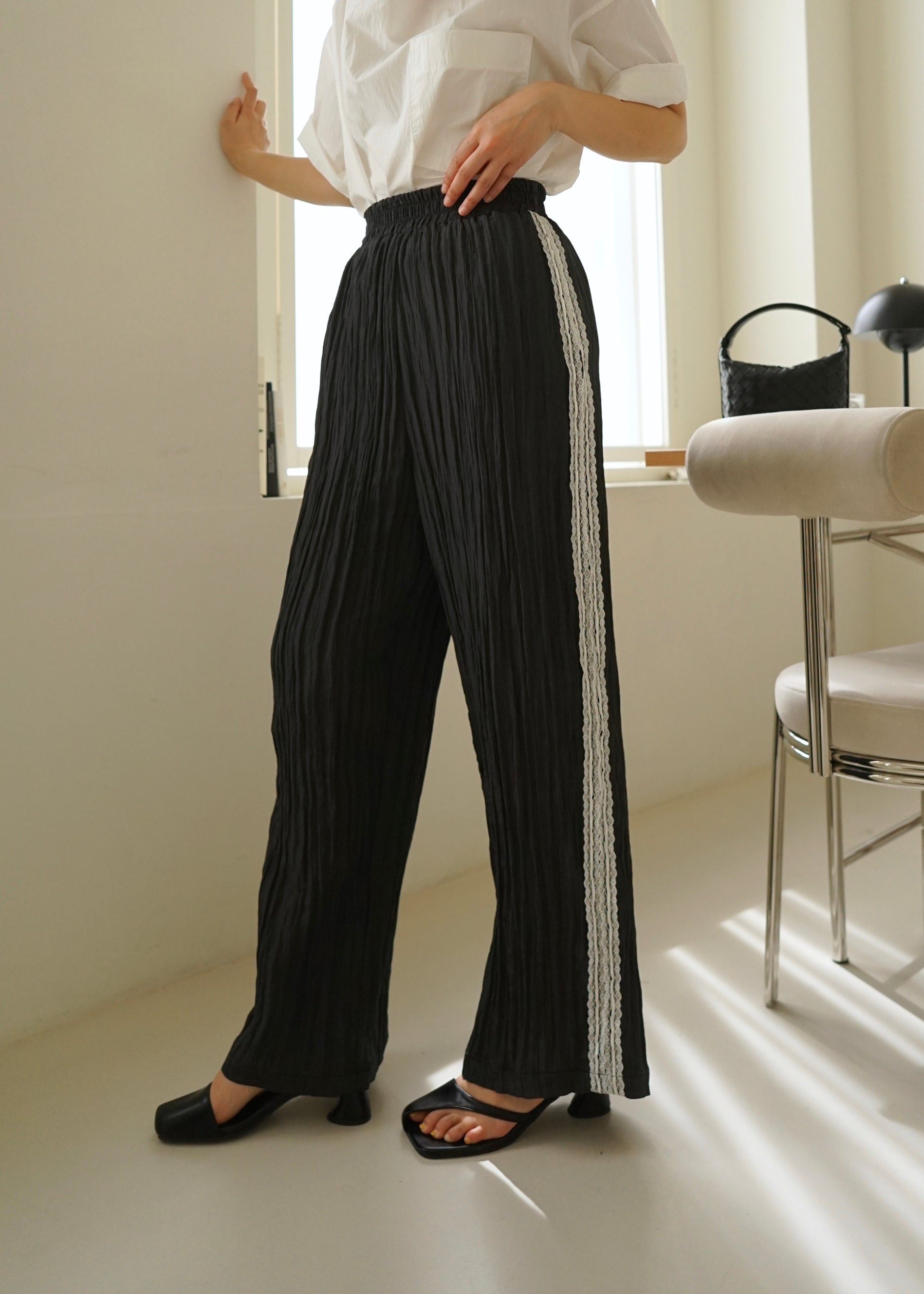 lace side-stripe nylon pants