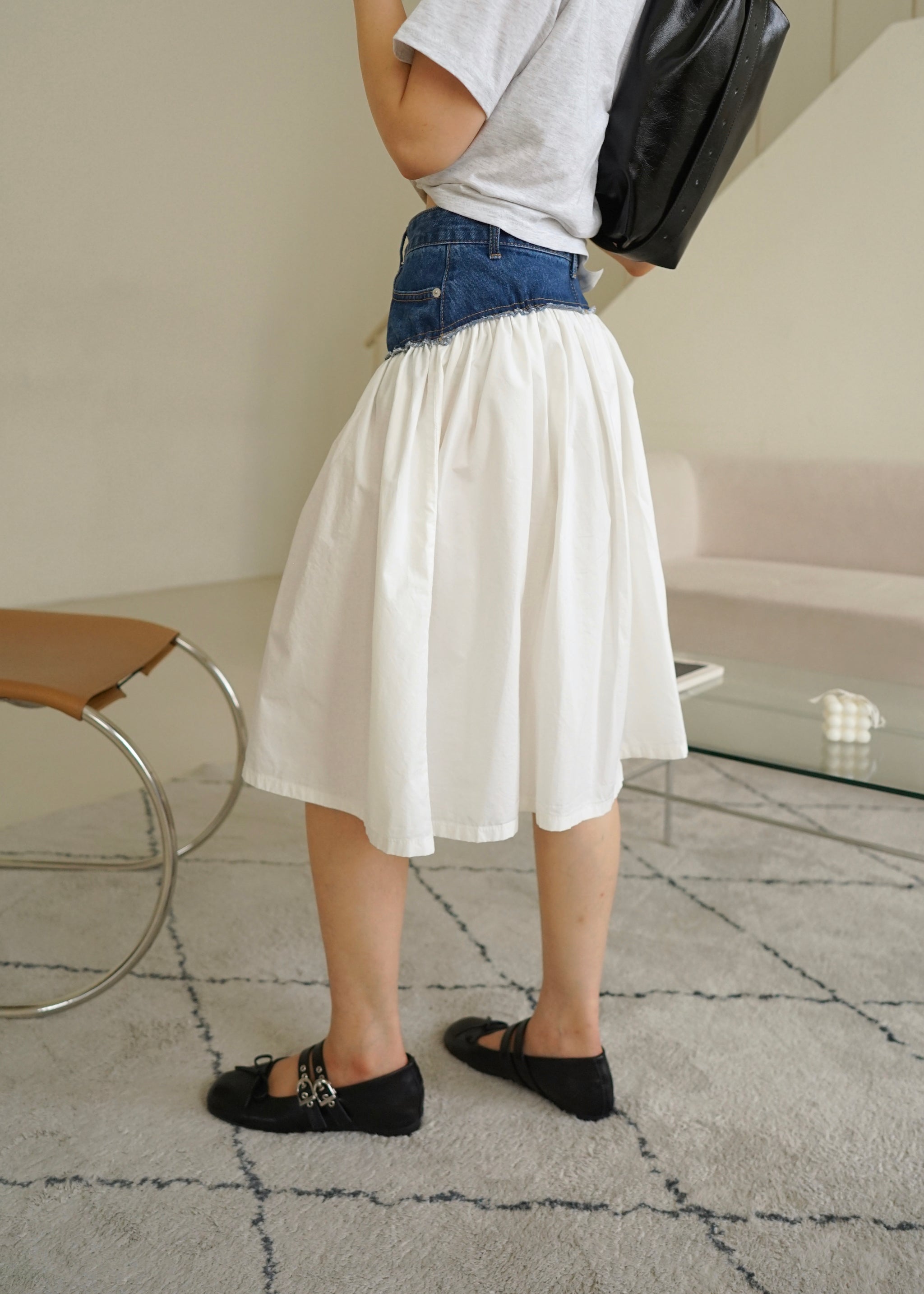 contrast denim blooming skirt
