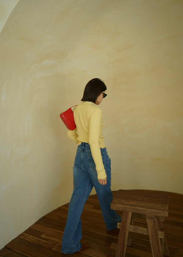 waffle high neck long sleeve tee
