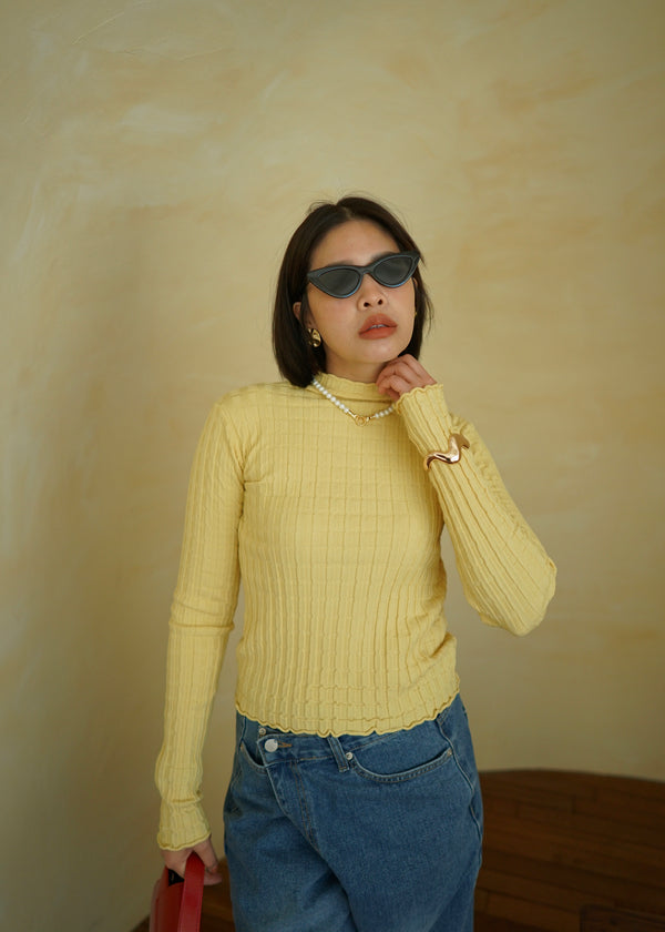 waffle high neck long sleeve tee