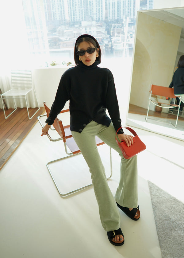 high neck slit sweater