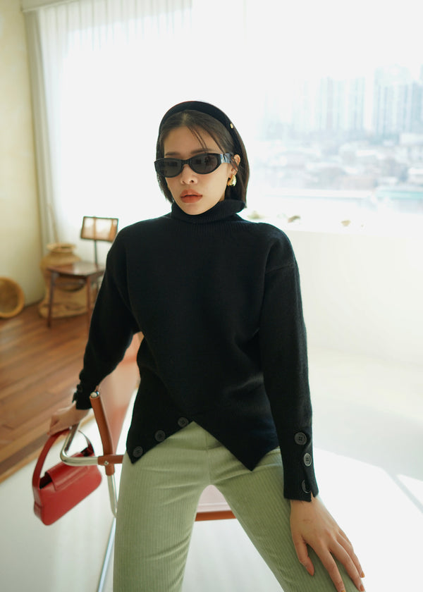 high neck slit sweater