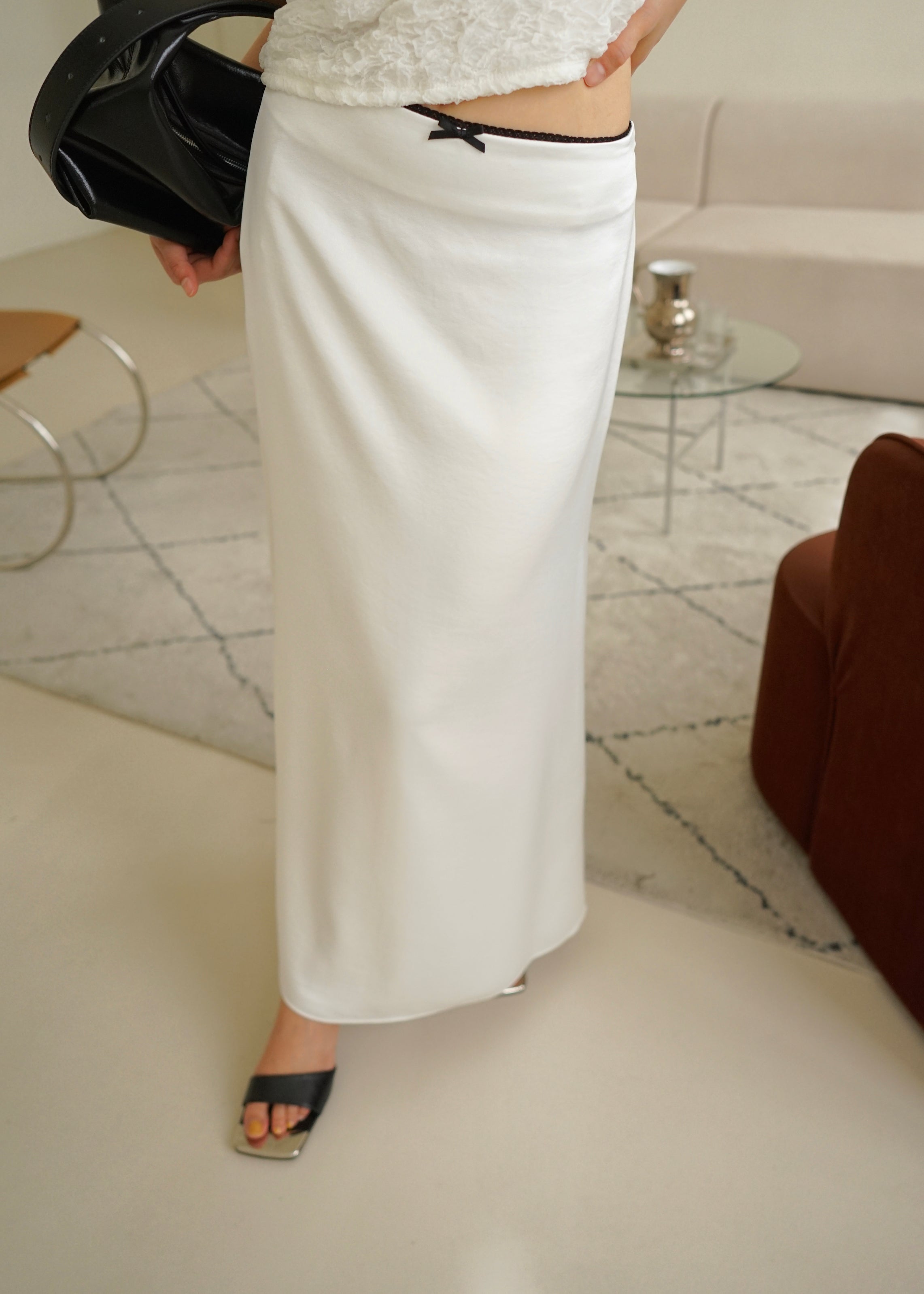 lace edge satin maxi skirt