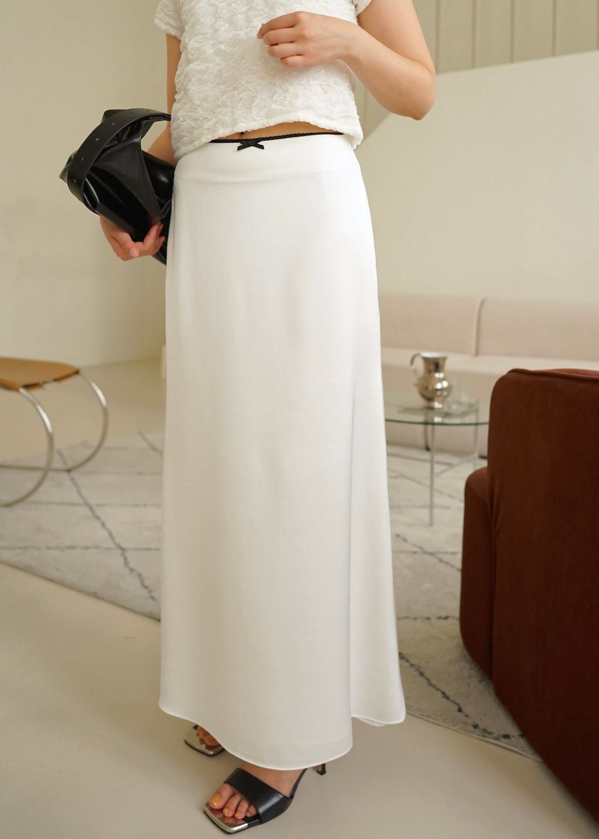 lace edge satin maxi skirt