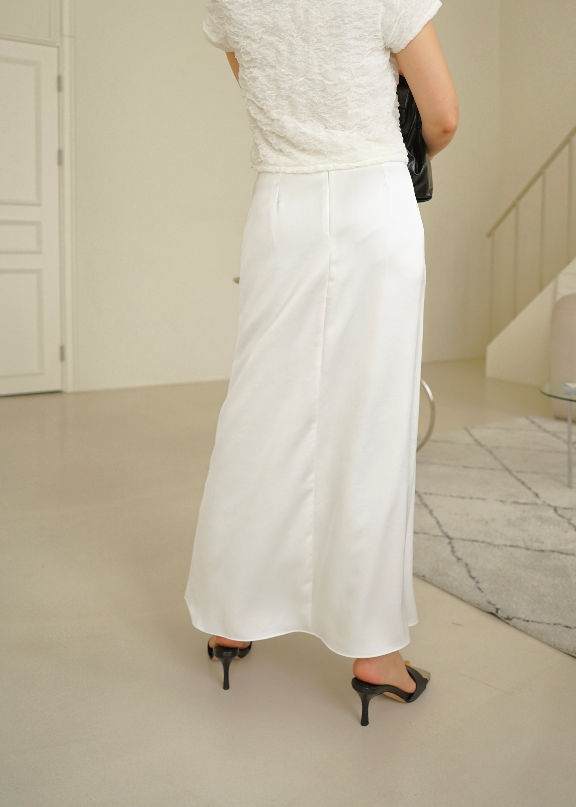 lace edge satin maxi skirt