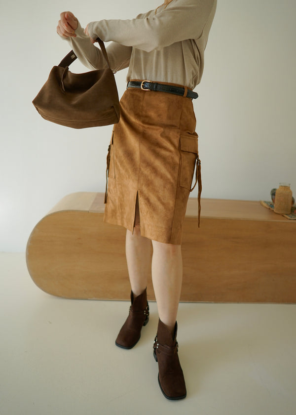 suede cargo pockets pencil skirt