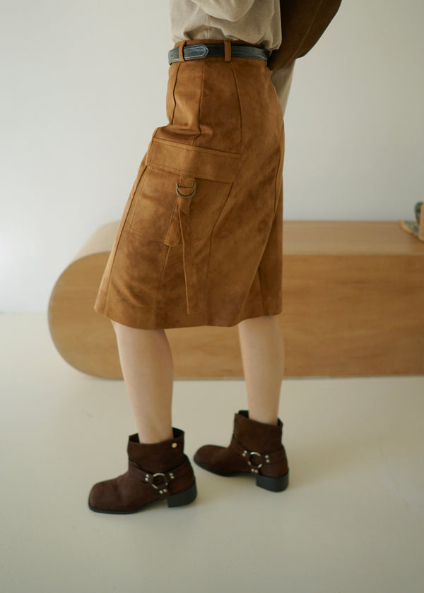 suede cargo pockets pencil skirt
