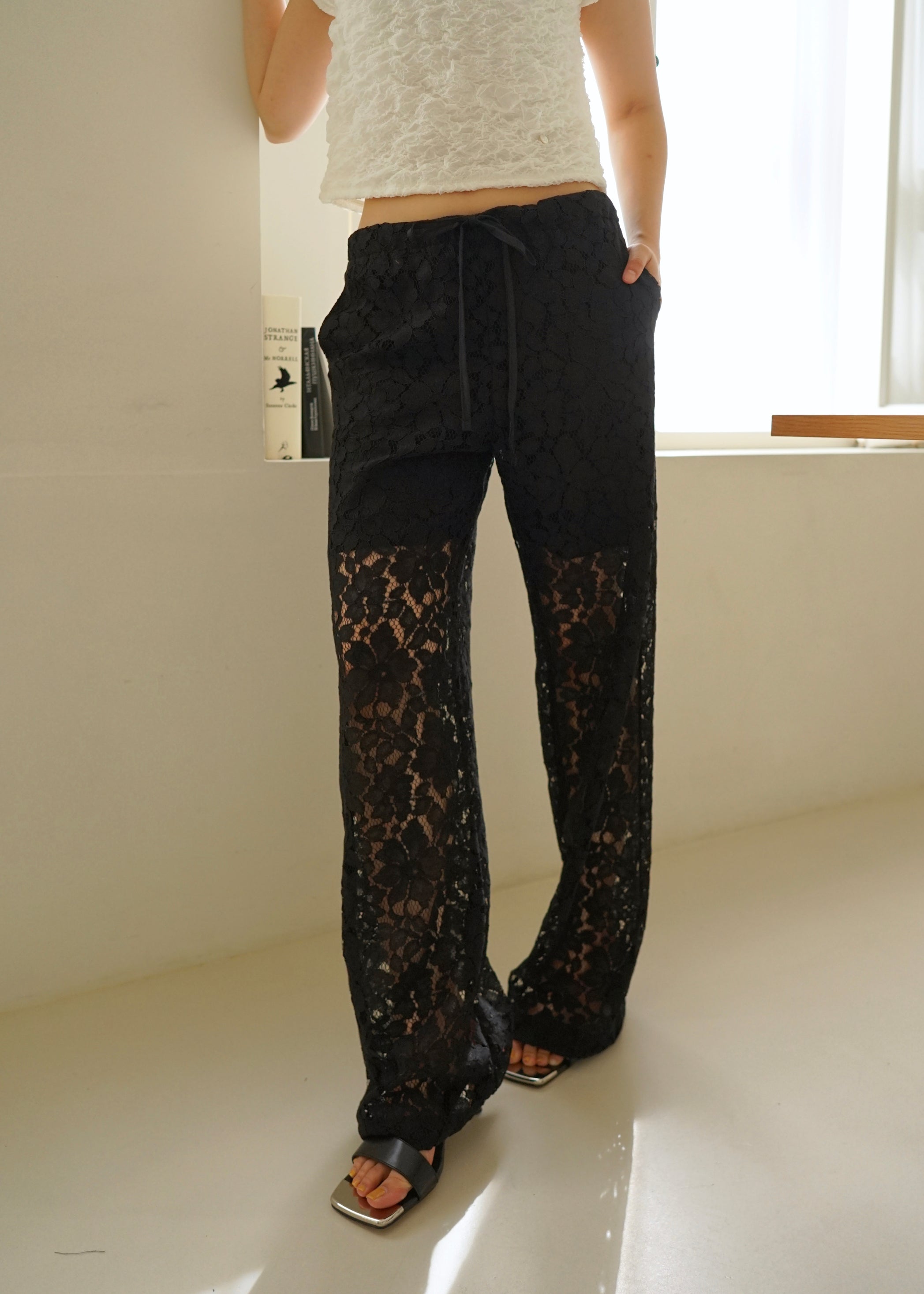Floral lace elasticated waist pants