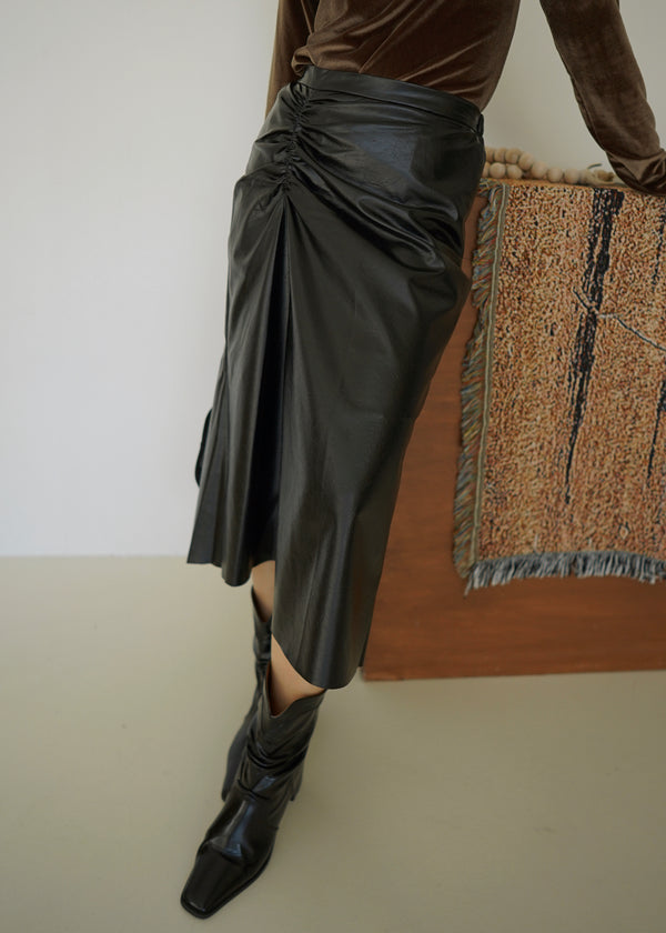 vg leather ruched pencil skirt