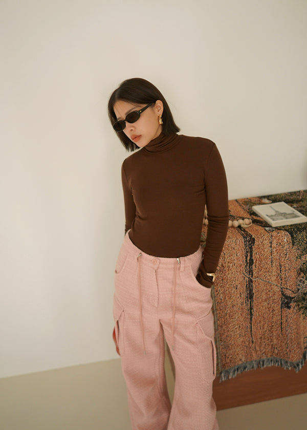 ribbed turtleneck long sleeve tee
