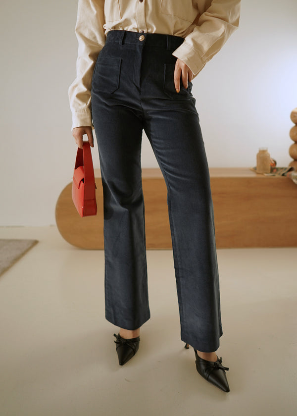 double pocket corduroy flared pants