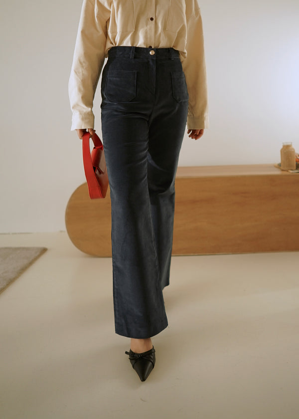 double pocket corduroy flared pants