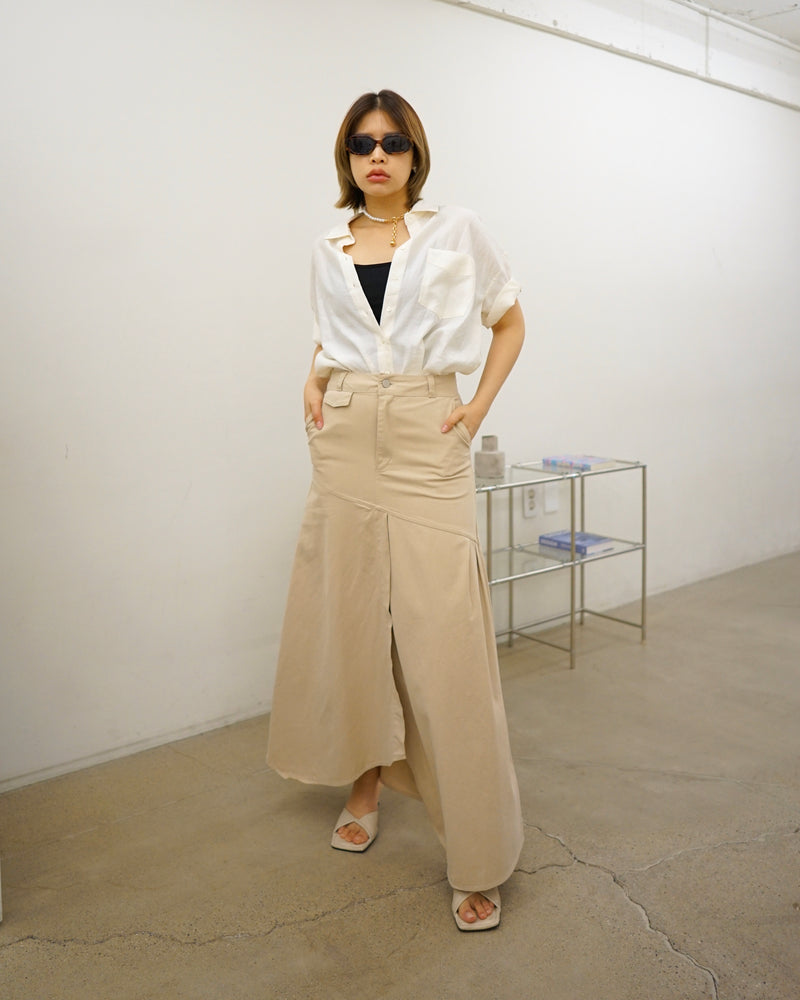Front slit tulip denim skirt