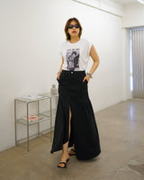 Front slit tulip denim skirt