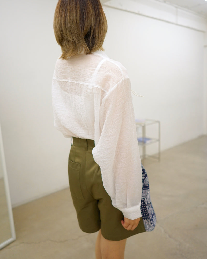ruched pocket sheer oversized shirt