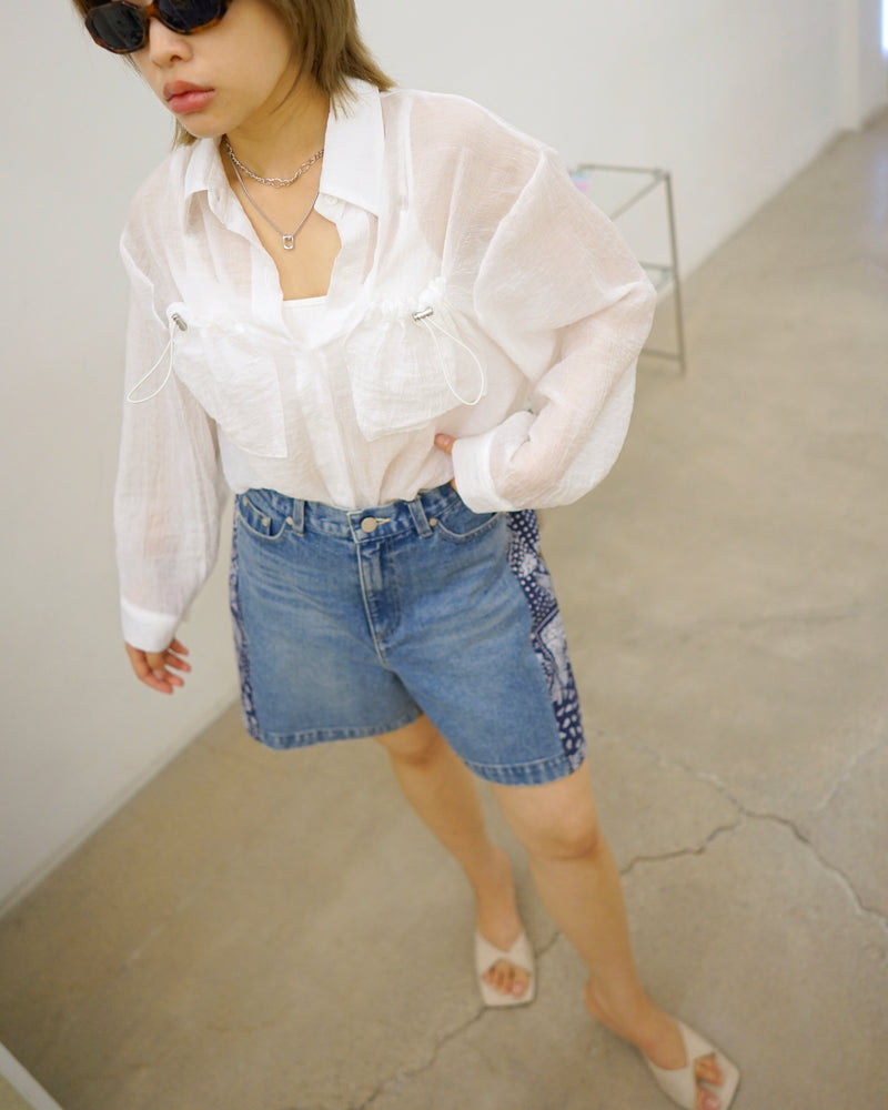 ruched pocket sheer oversized shirt