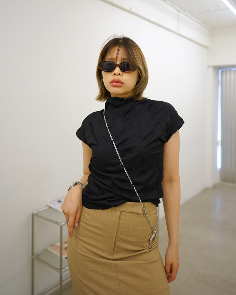 crinkled satin cape sleeve blouse