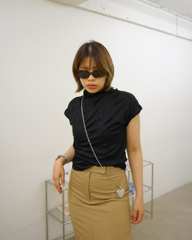 crinkled satin cape sleeve blouse