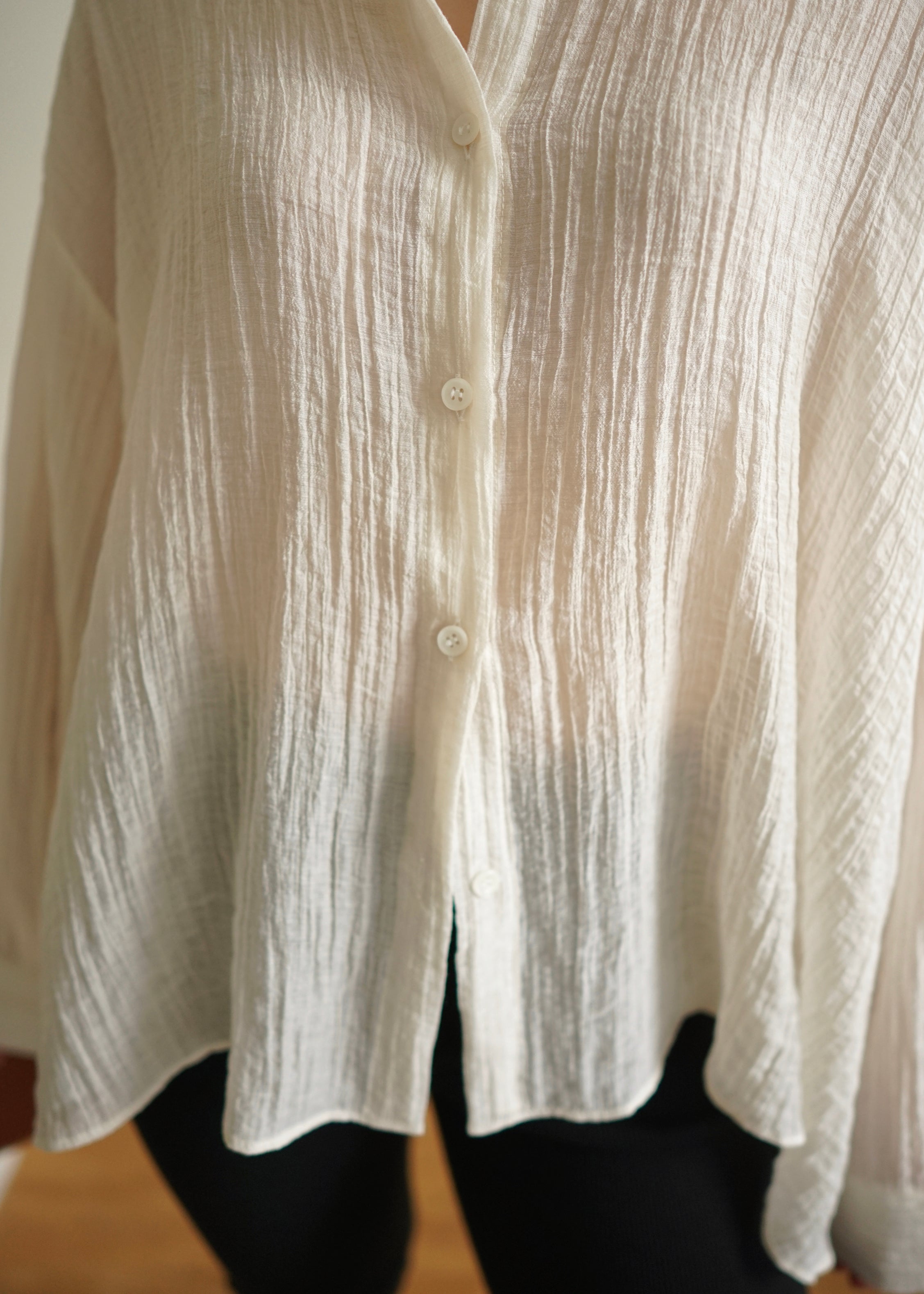 semi sheer unbalance wide shirt