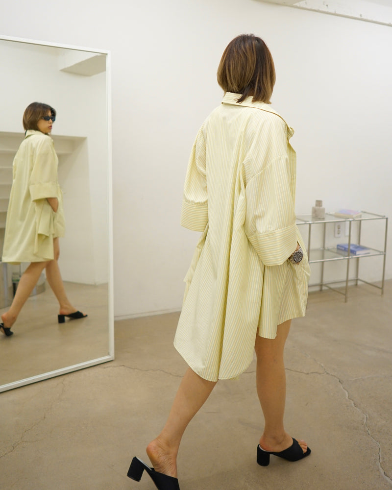 unbalance wide sleeve stripe shirt