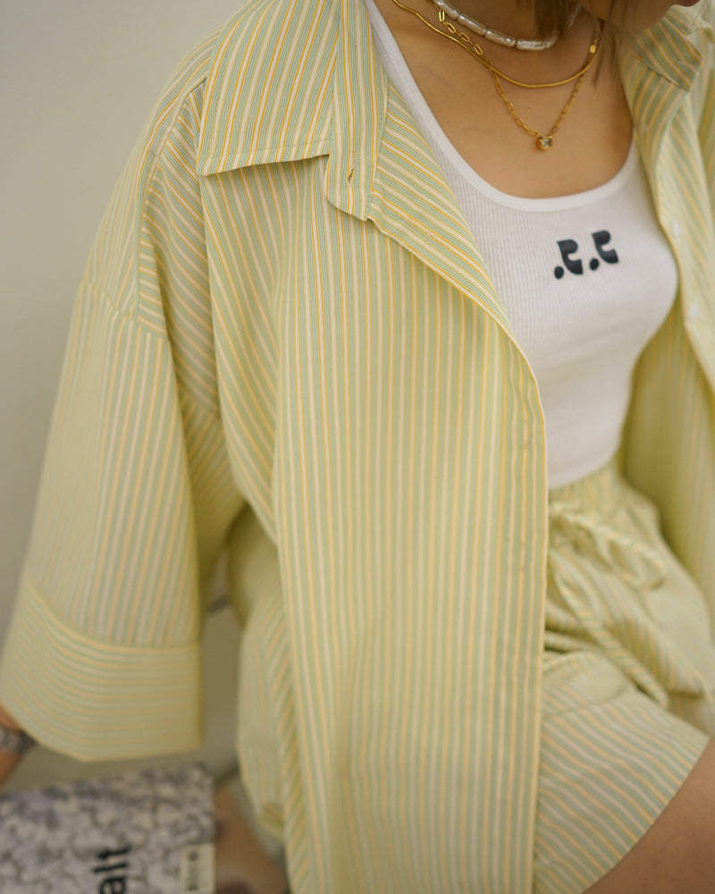 unbalance wide sleeve stripe shirt