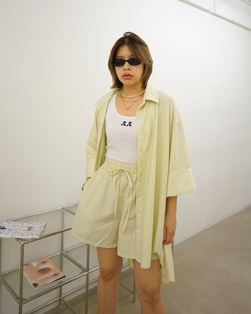 unbalance wide sleeve stripe shirt