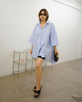 unbalance wide sleeve stripe shirt