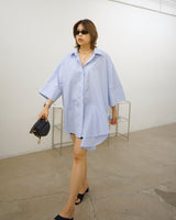 unbalance wide sleeve stripe shirt