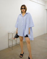 unbalance wide sleeve stripe shirt