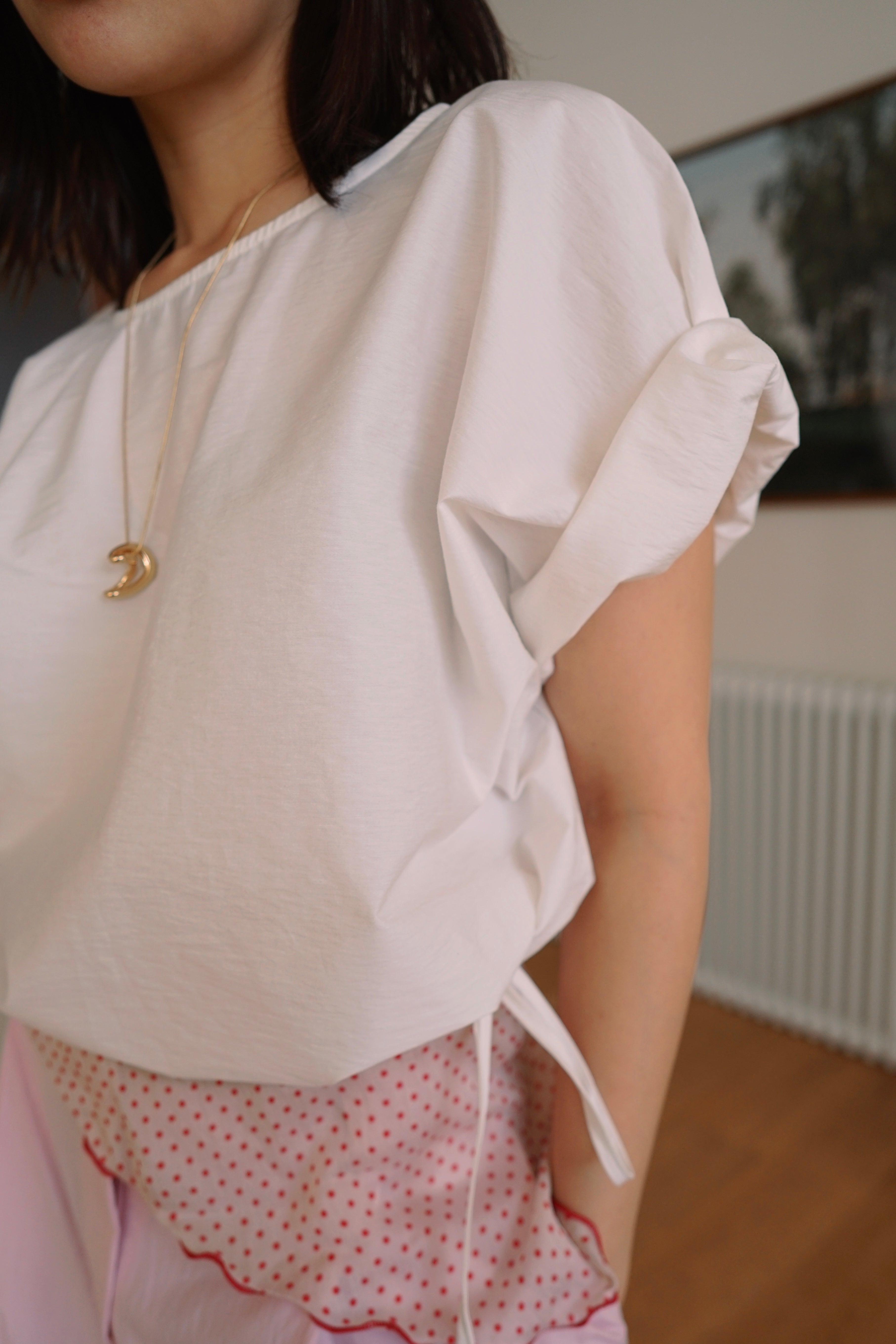 adjustable waist balloon crop blouse