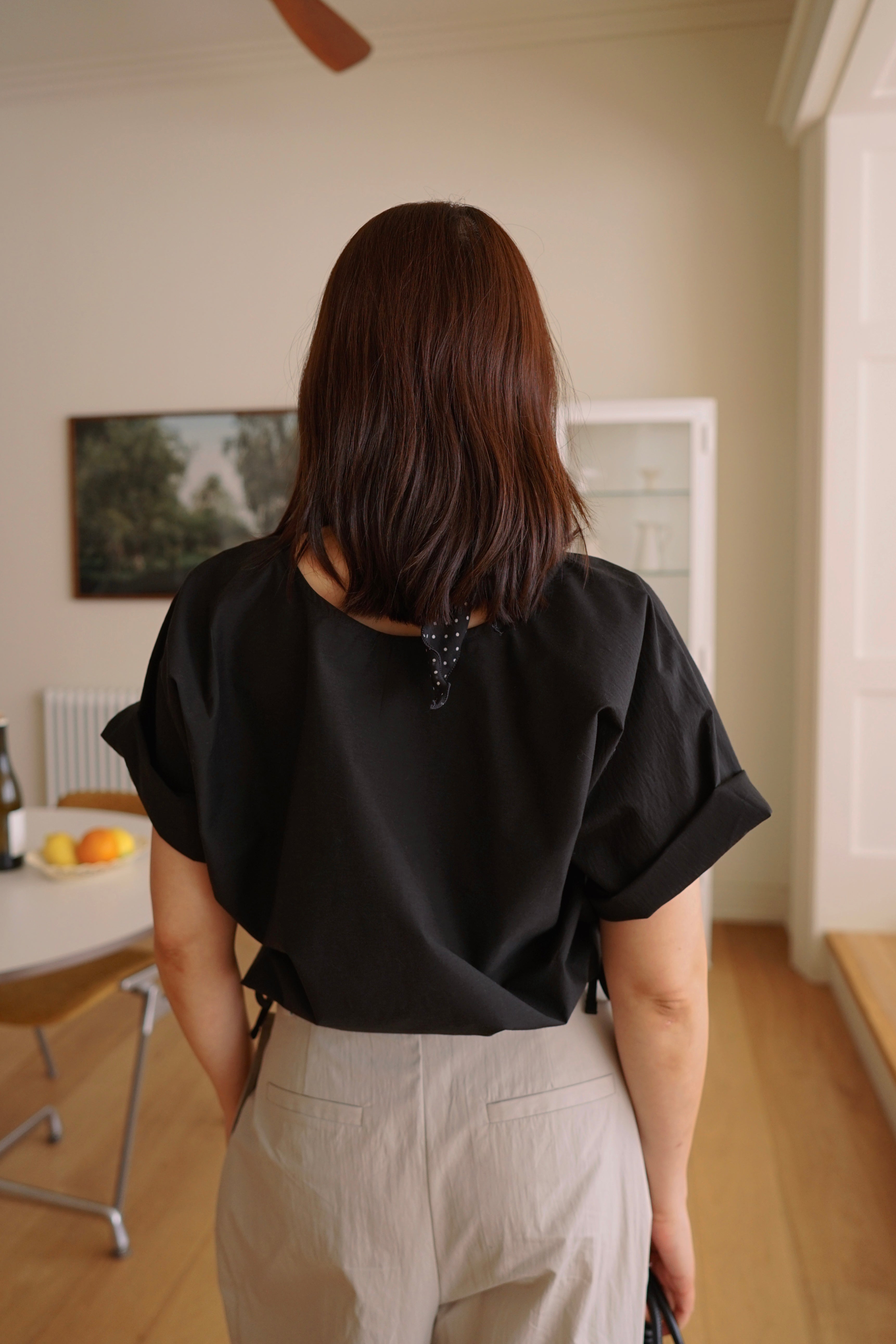 adjustable waist balloon crop blouse