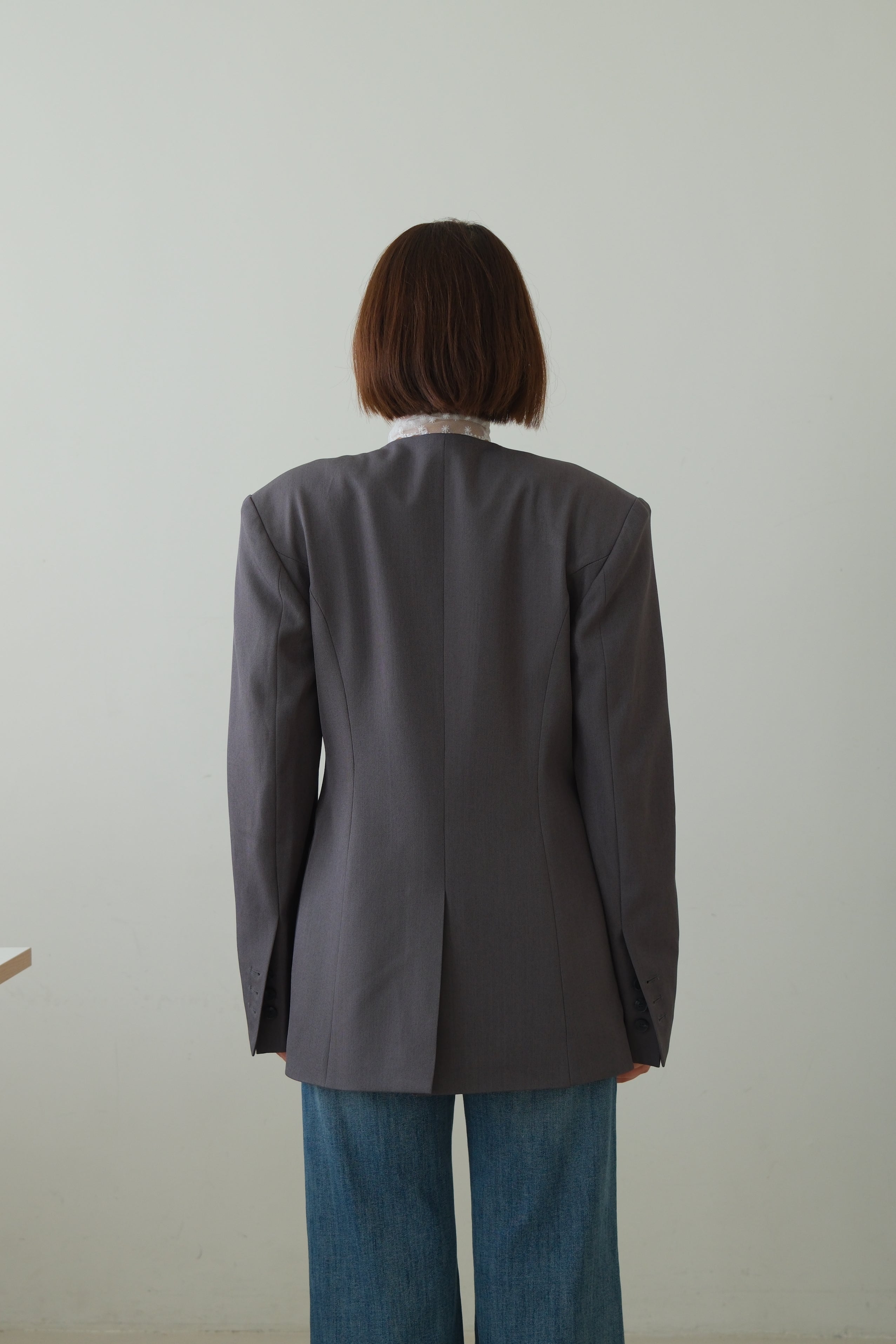 Collarless V-Neck Longline Blazer