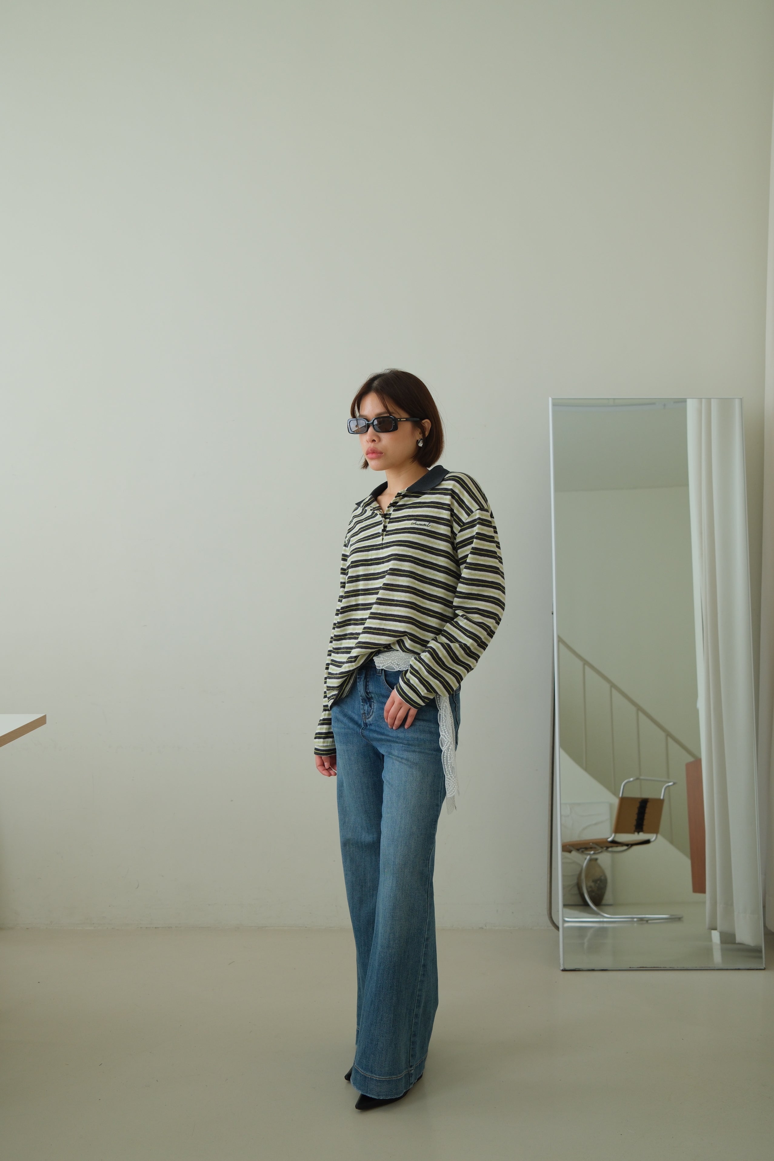 Preppy Striped Polo Long Sleeve Top