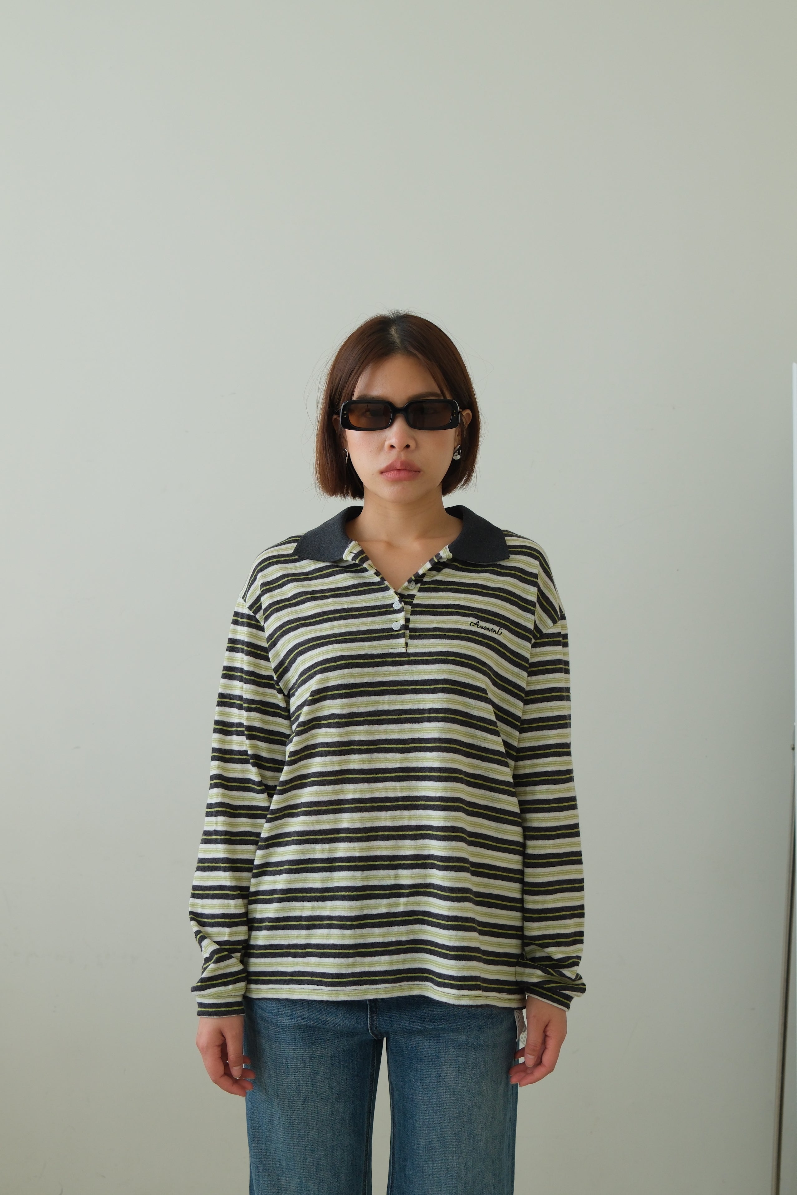 Preppy Striped Polo Long Sleeve Top