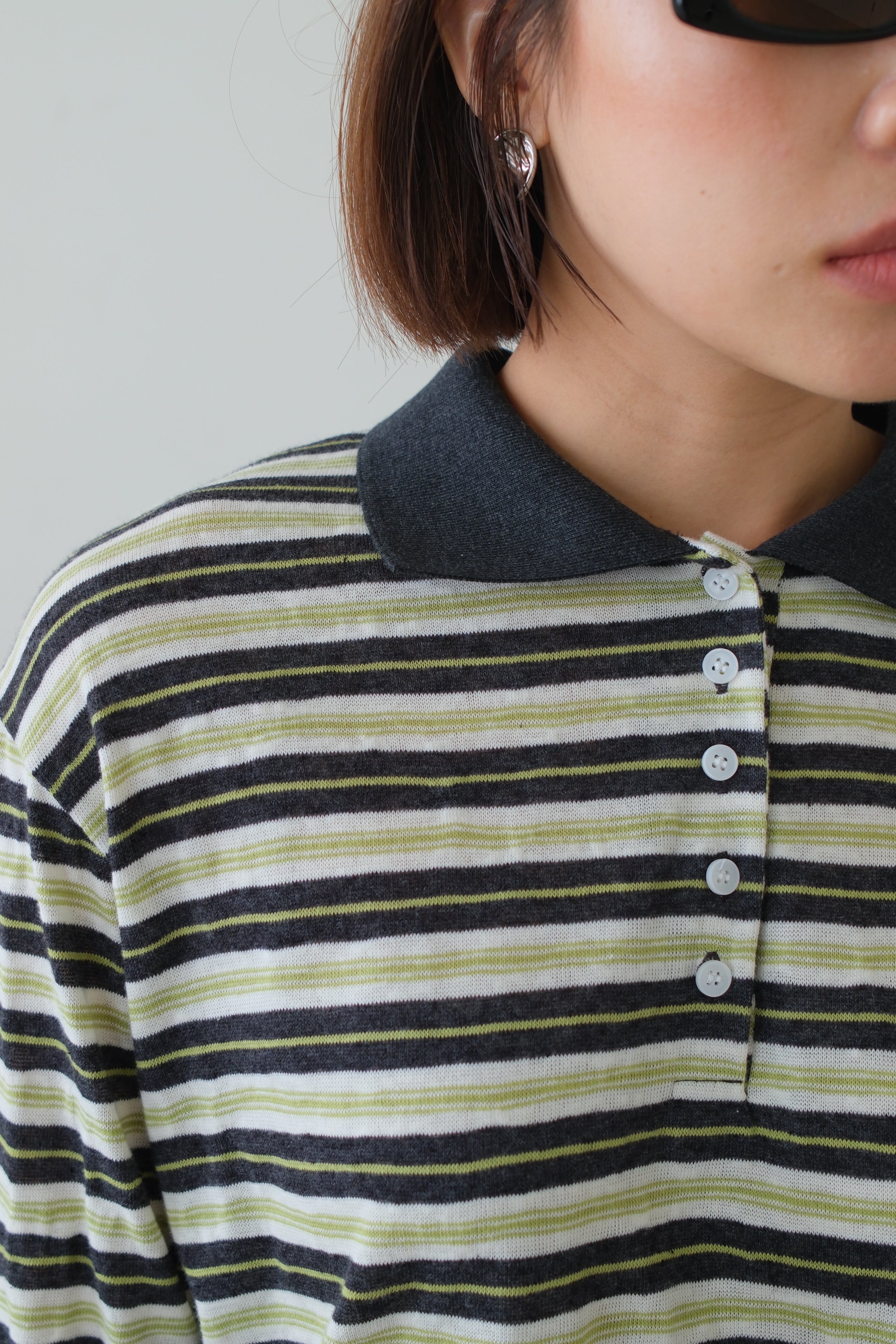 Preppy Striped Polo Long Sleeve Top