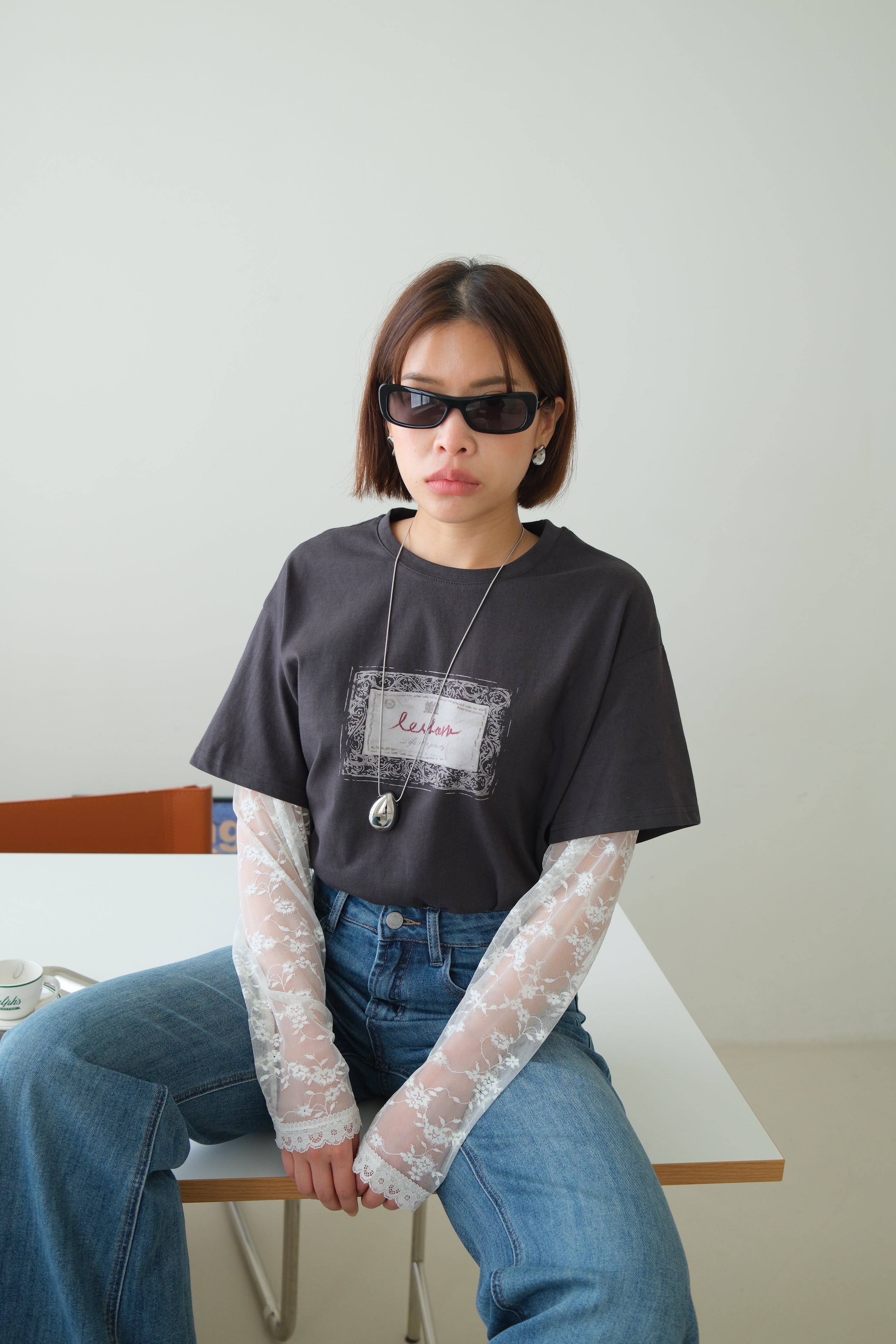 Elois Lace Sleeve Layered Tee