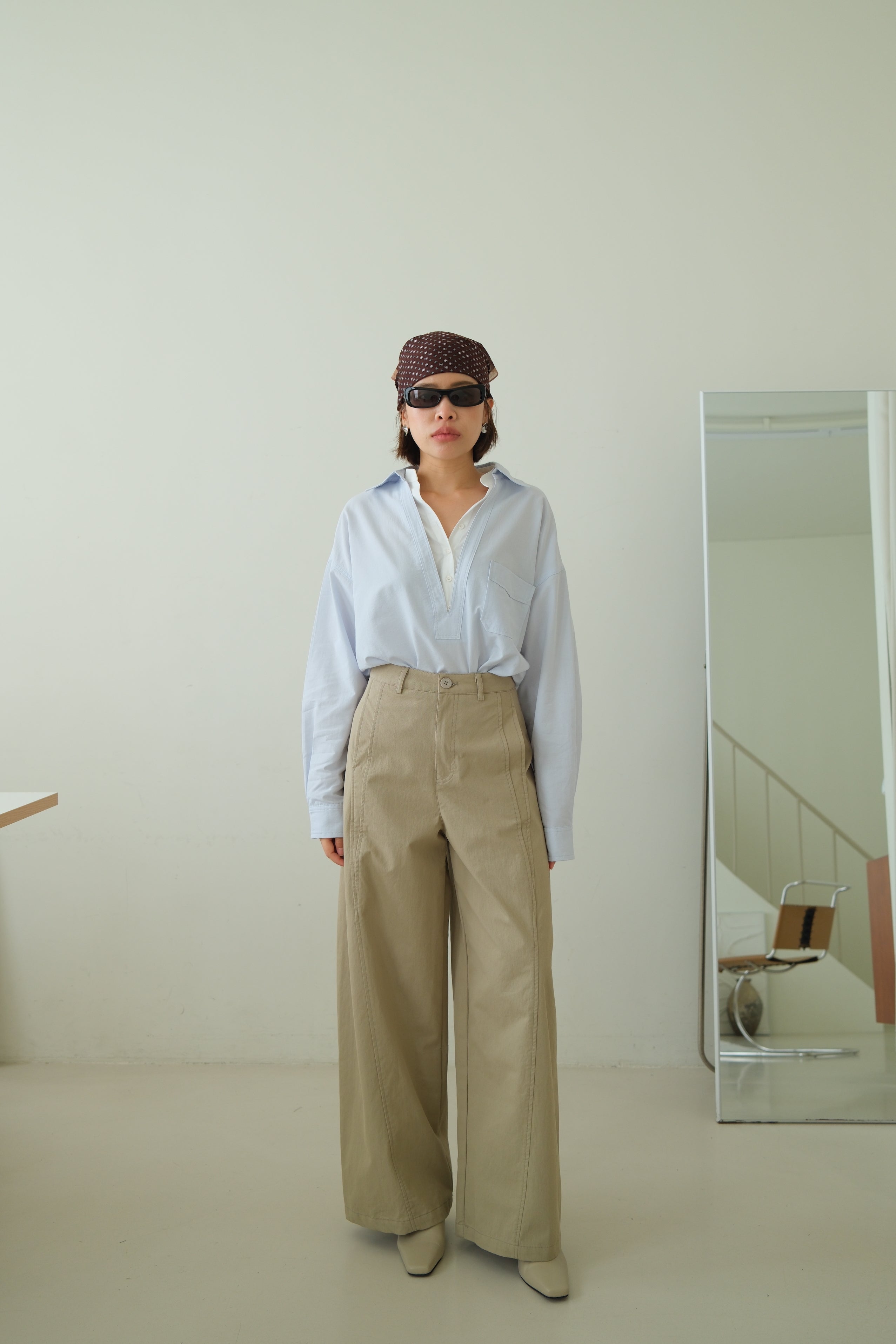 High-Waisted Straight Wide Pants with Pleat Detail