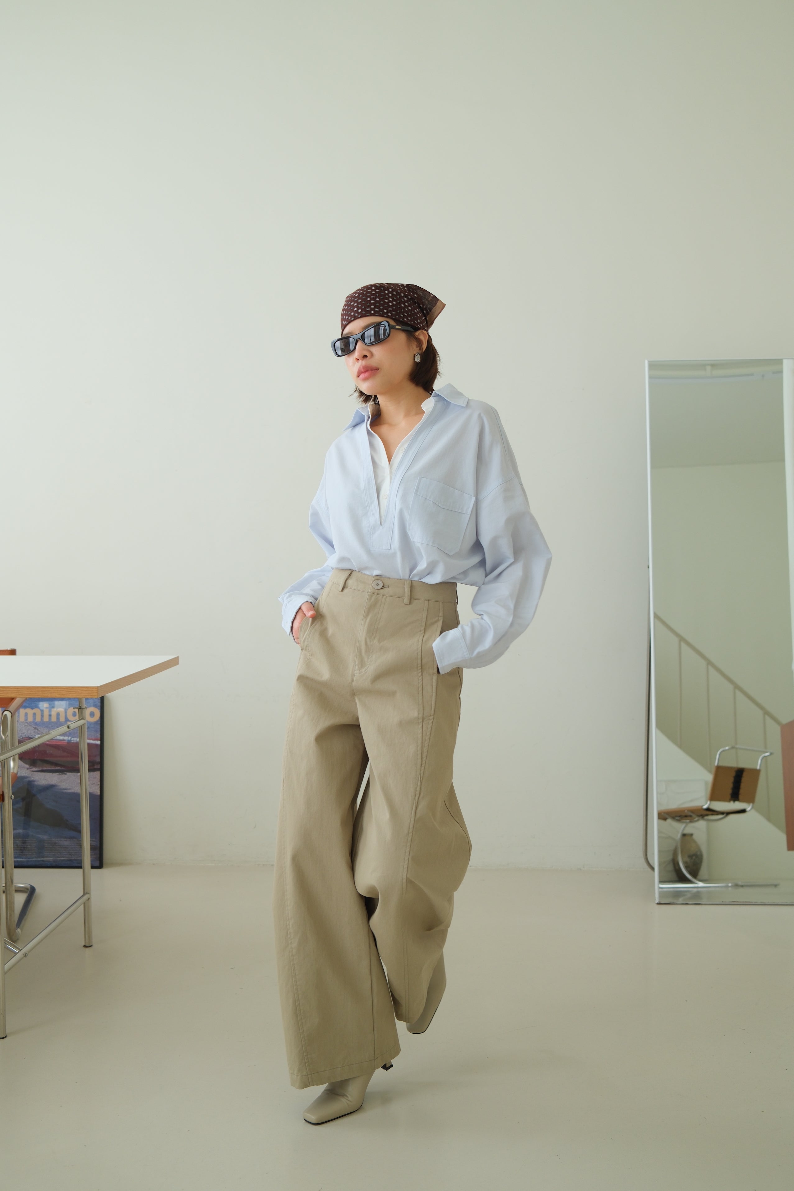 High-Waisted Straight Wide Pants with Pleat Detail