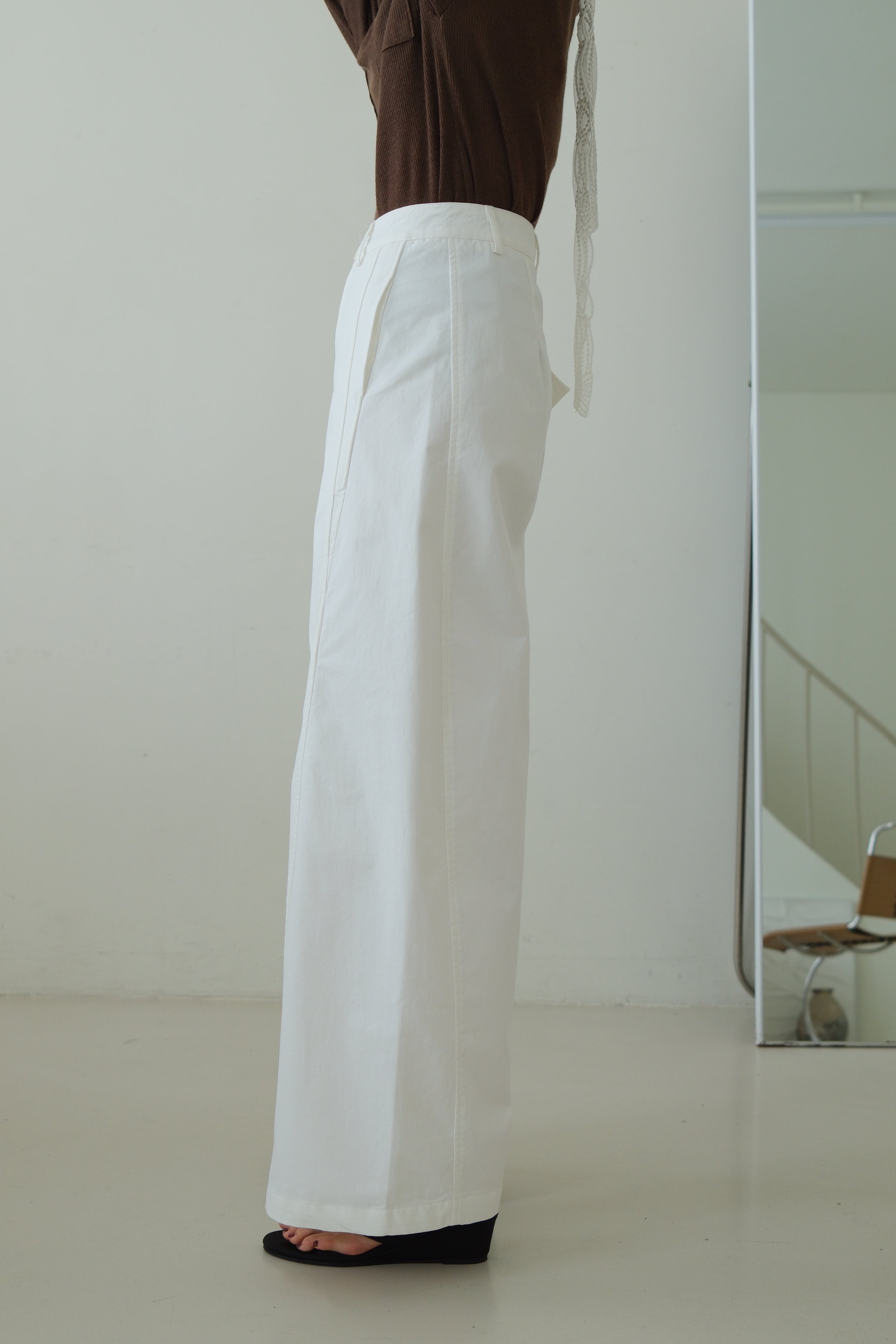 High-Waisted Straight Wide Pants with Pleat Detail