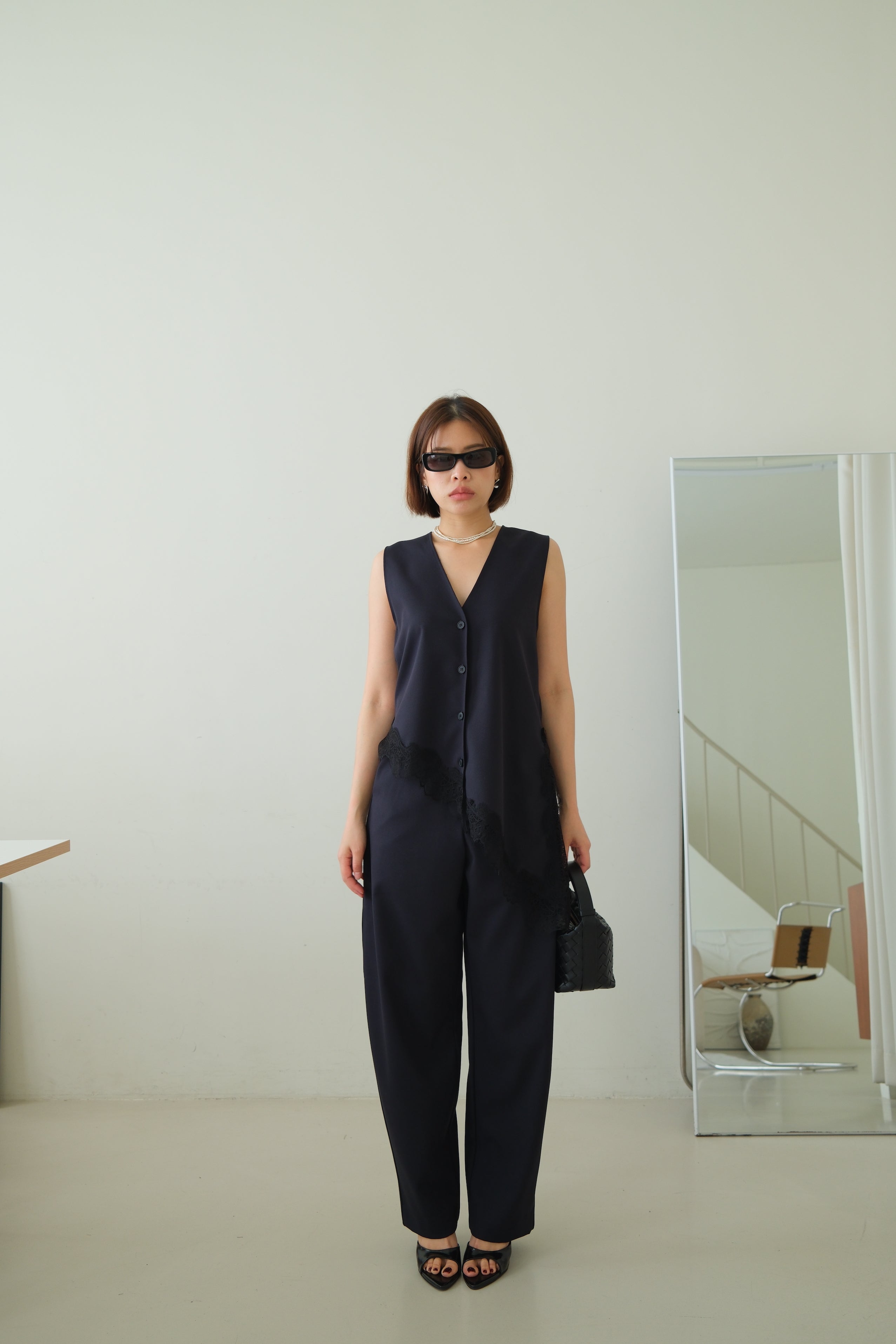 Norm Asymmetric V-Neck Lace Hem Vest