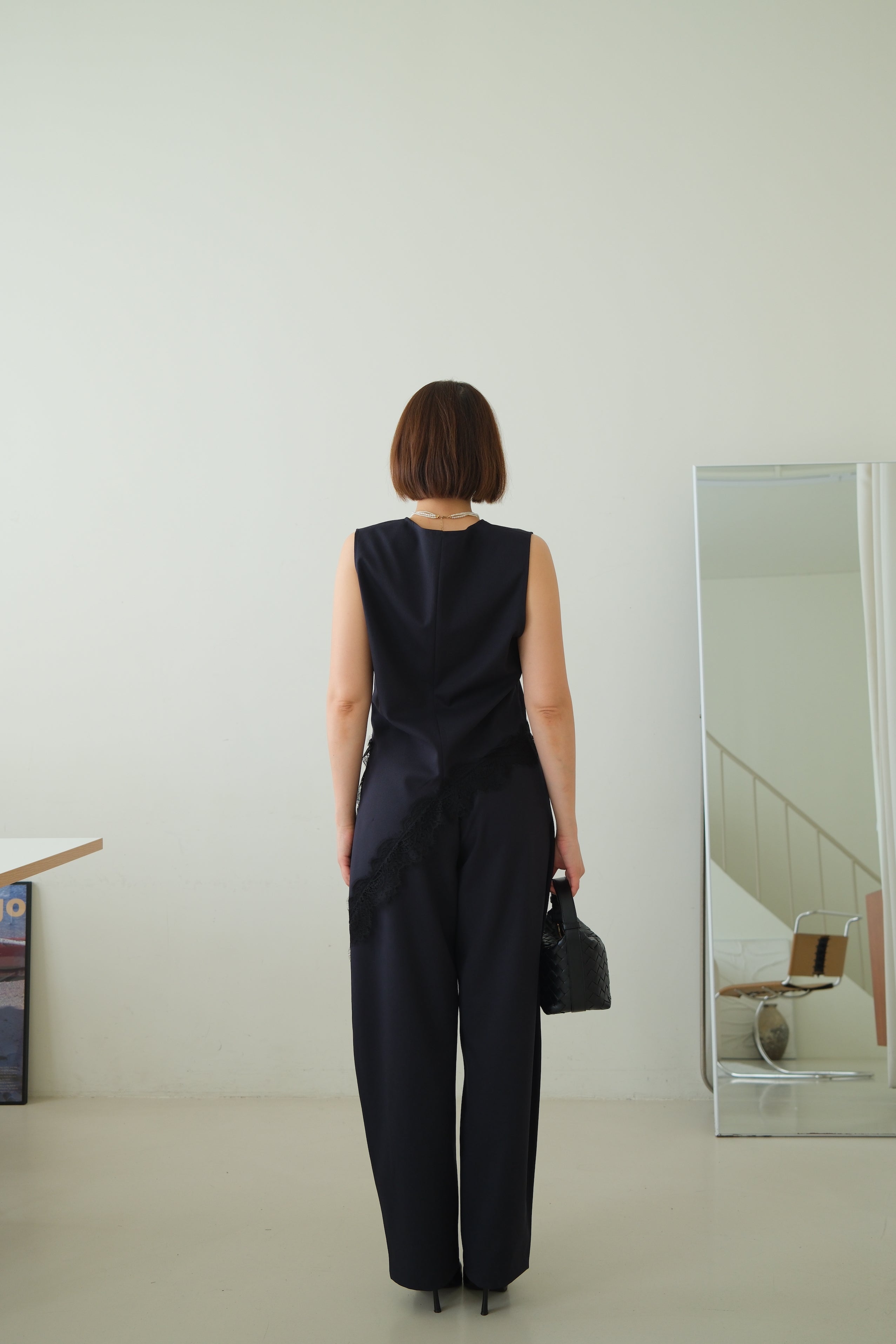 Norm Asymmetric V-Neck Lace Hem Vest