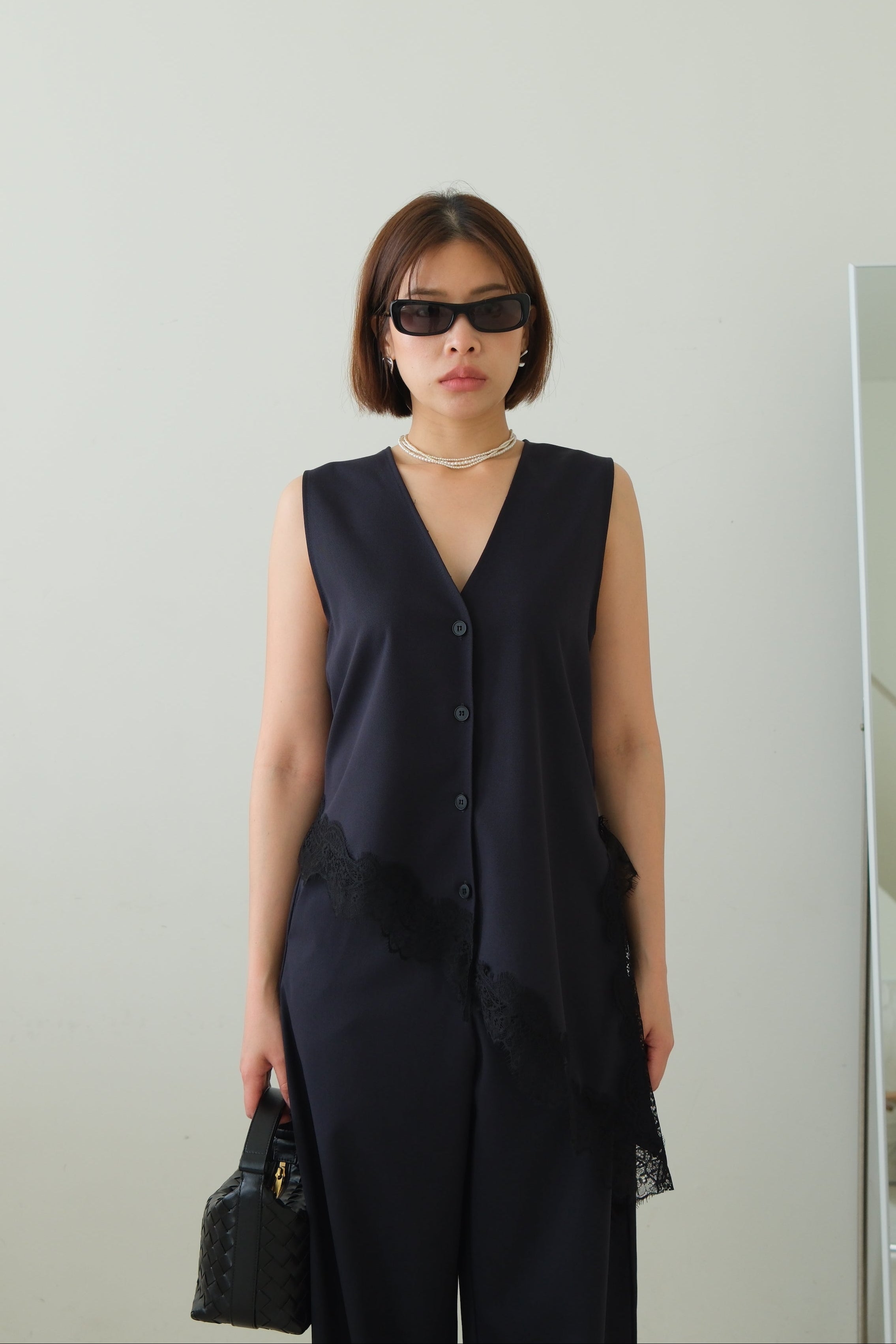 Norm Asymmetric V-Neck Lace Hem Vest