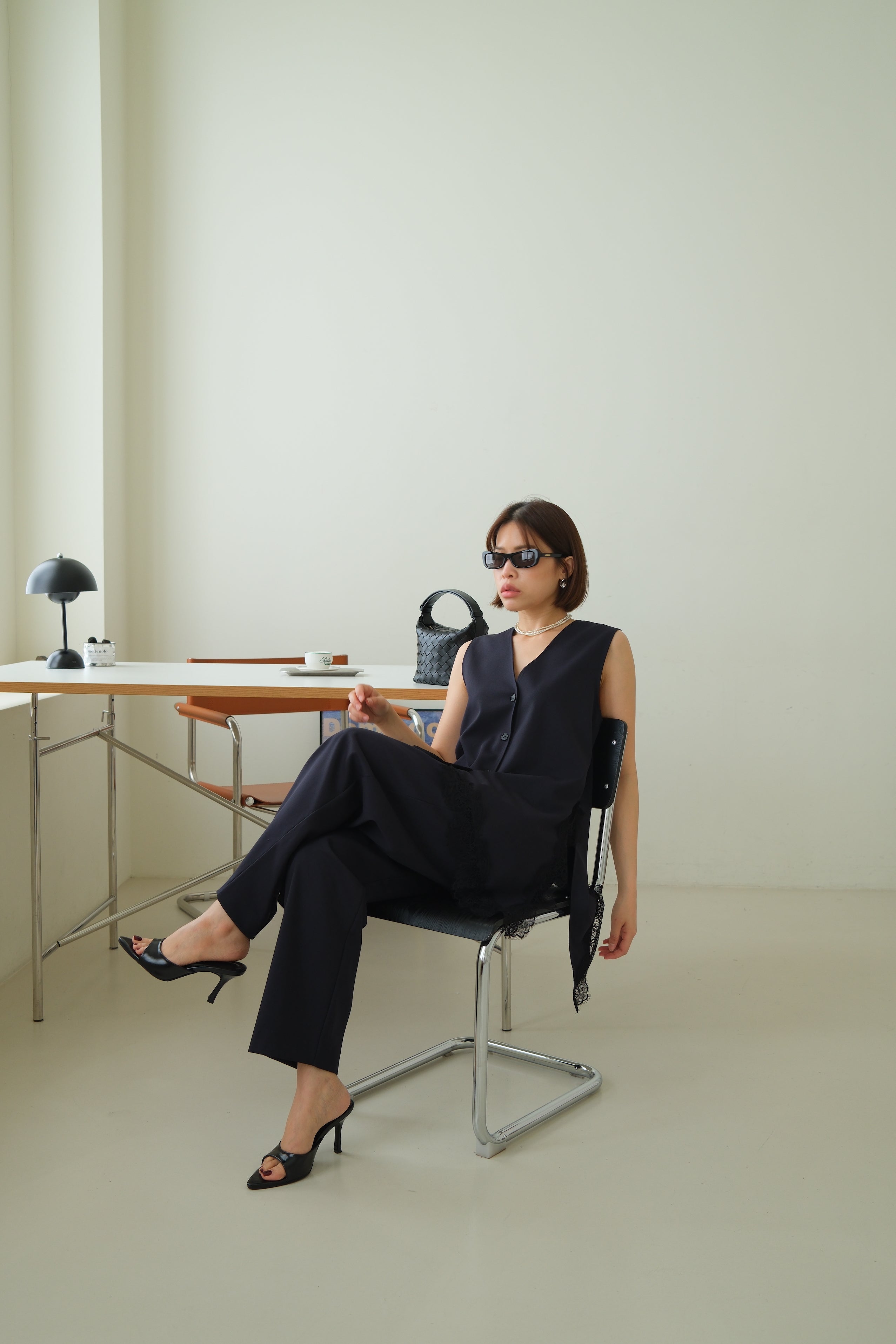 Norm Asymmetric V-Neck Lace Hem Vest