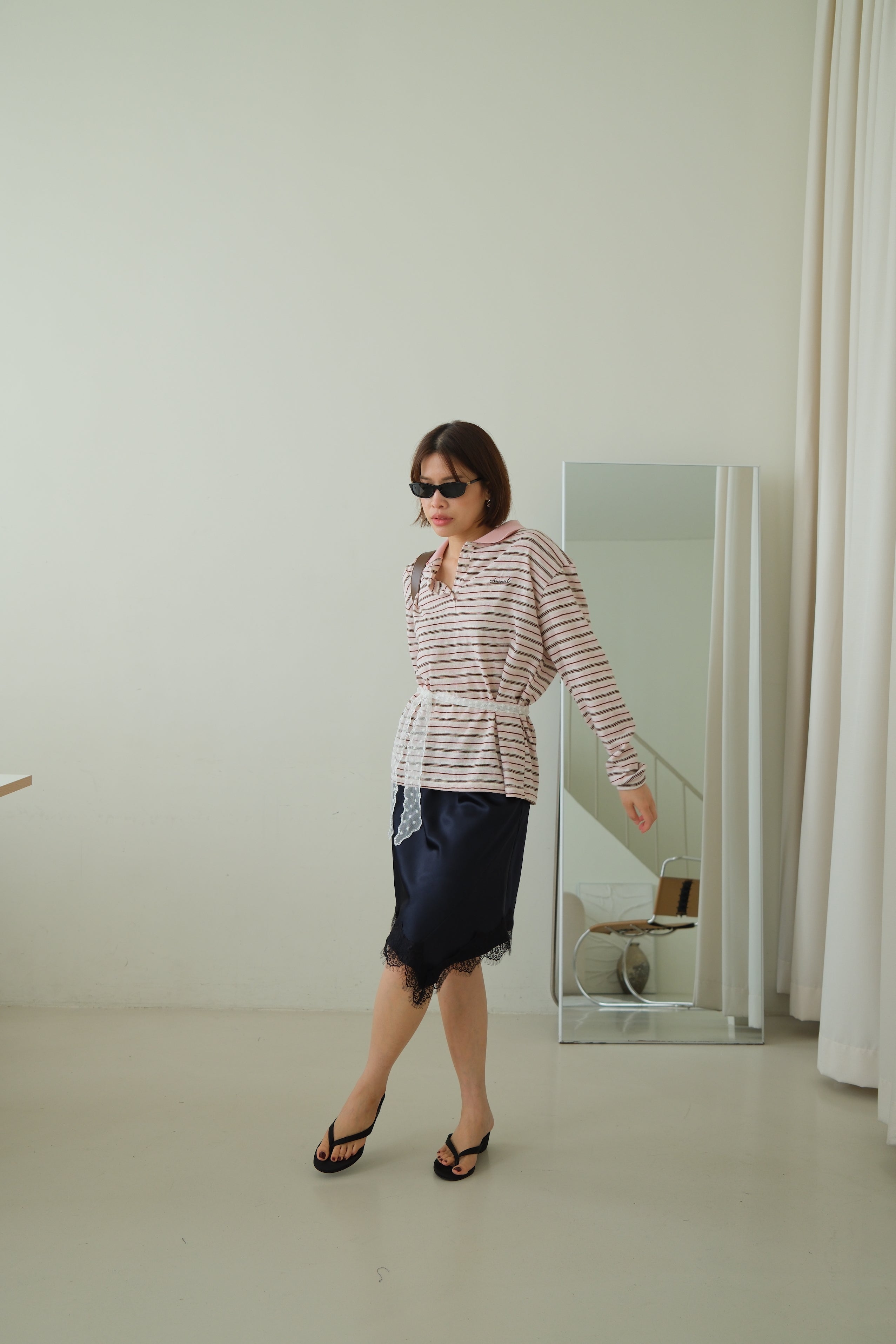 Preppy Striped Polo Long Sleeve Top