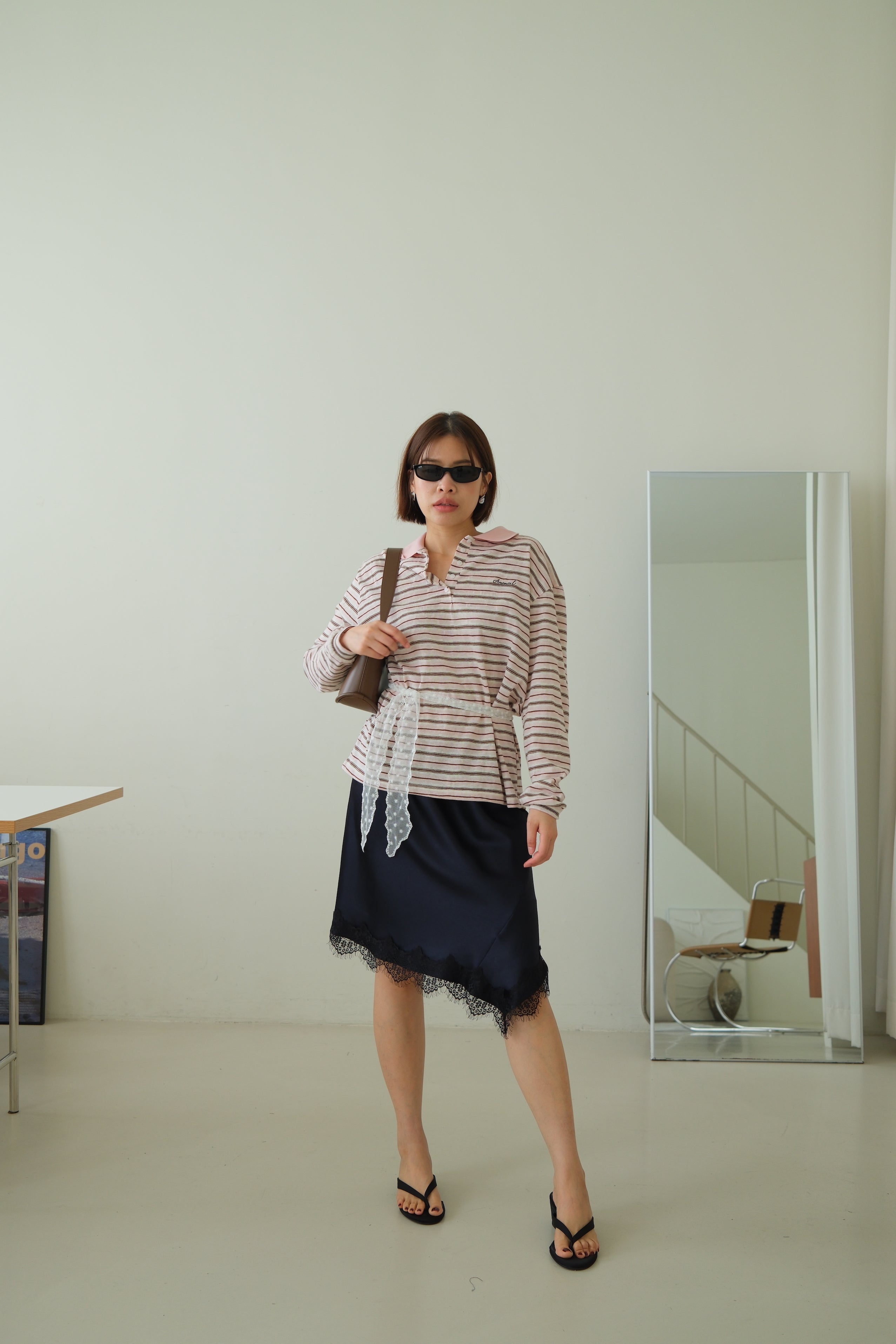 Preppy Striped Polo Long Sleeve Top