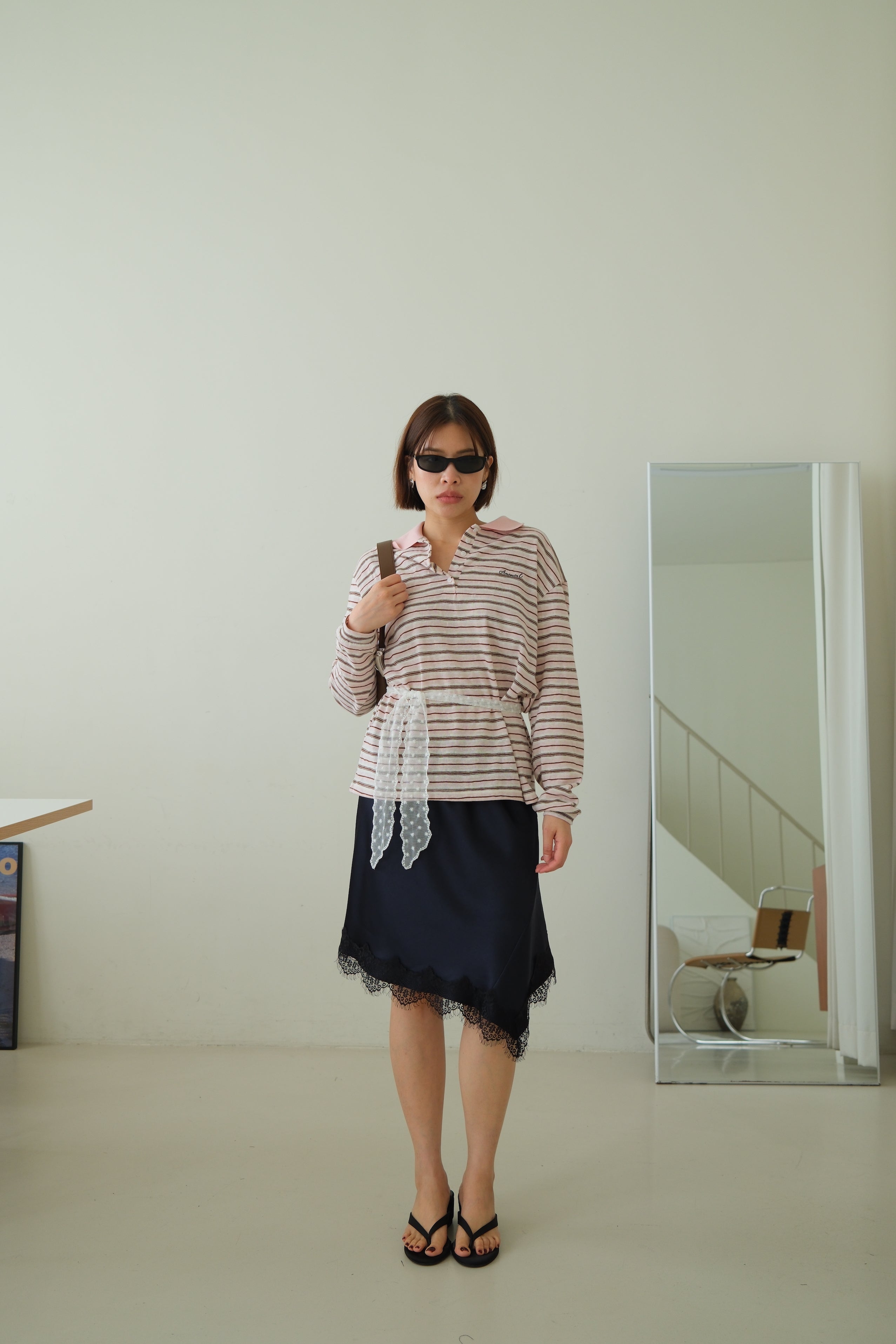 Preppy Striped Polo Long Sleeve Top