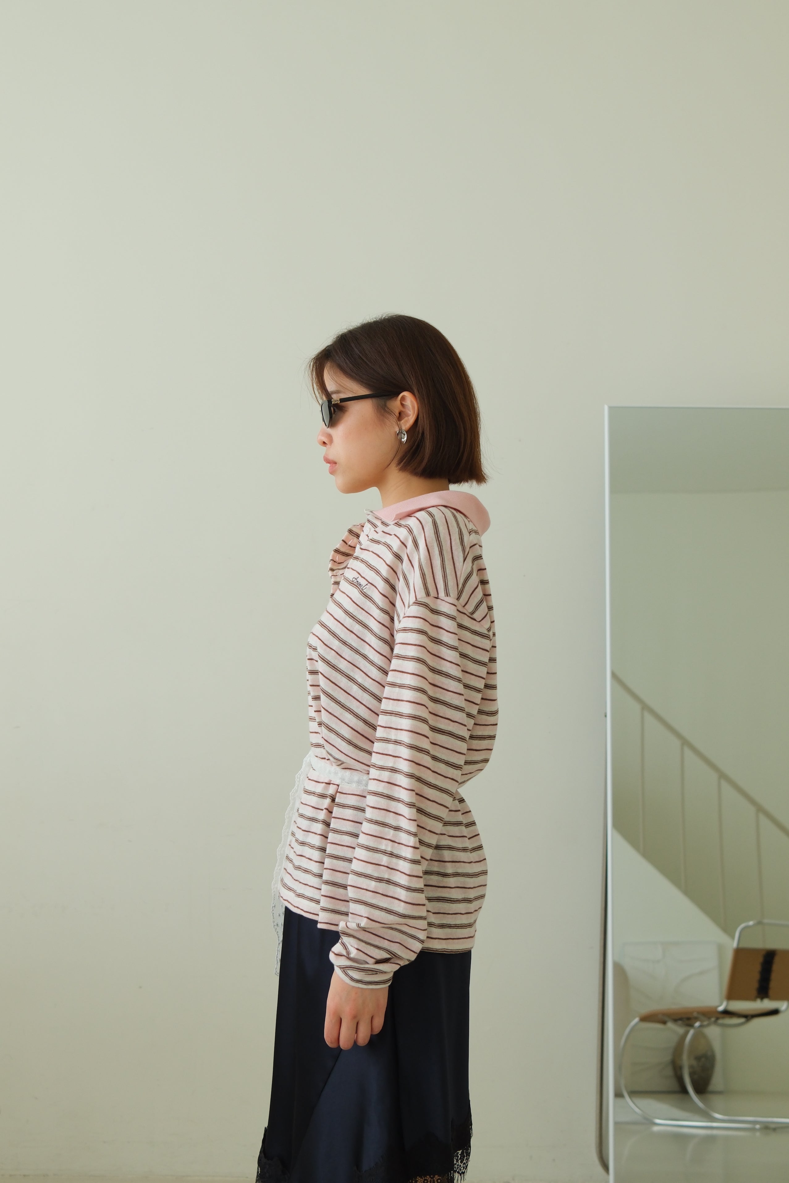 Preppy Striped Polo Long Sleeve Top