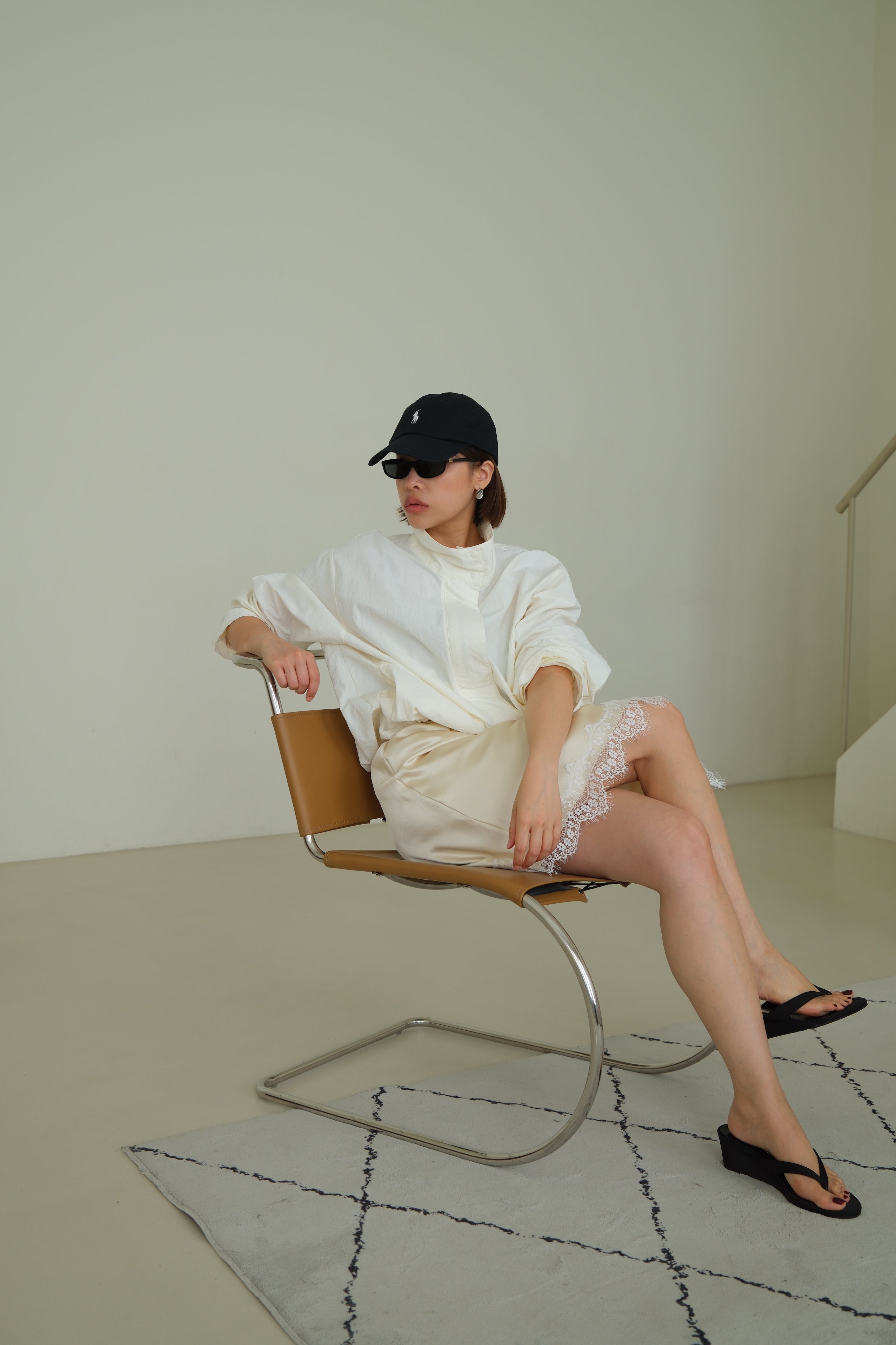 Frances Asymmetric Lace Hem Satin Skirt